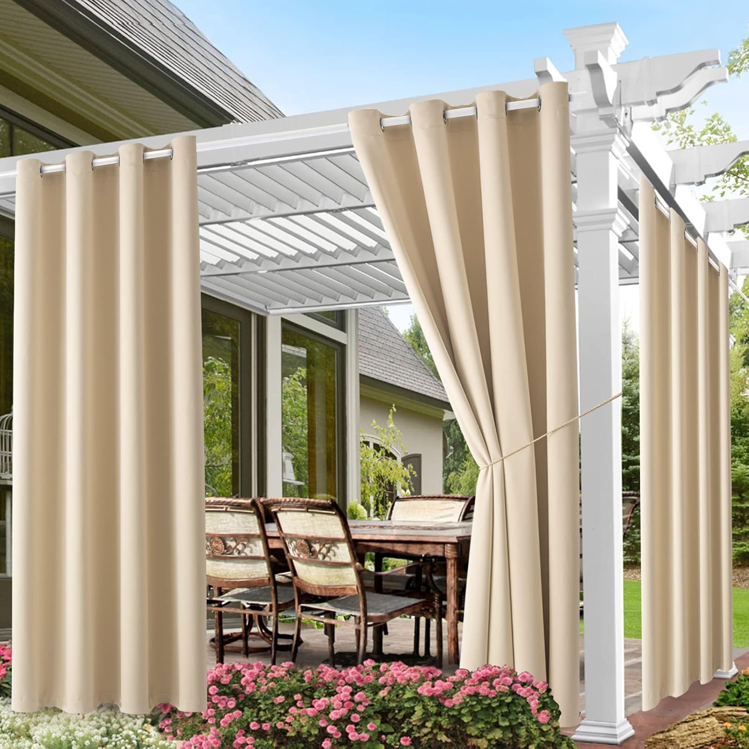 Blackout Curtain Thick - Rideaux d'extérieur pour patio, imperméables, bloquant