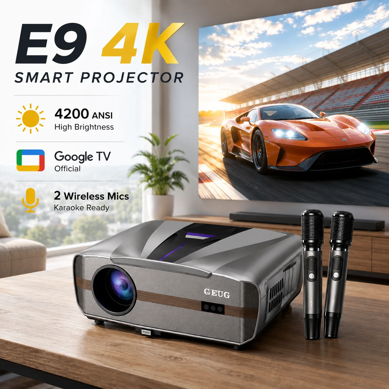 Home Cinema Karaoke Projector - Nouveau projecteur E9 4KUHD intelligent 4200ANSI
