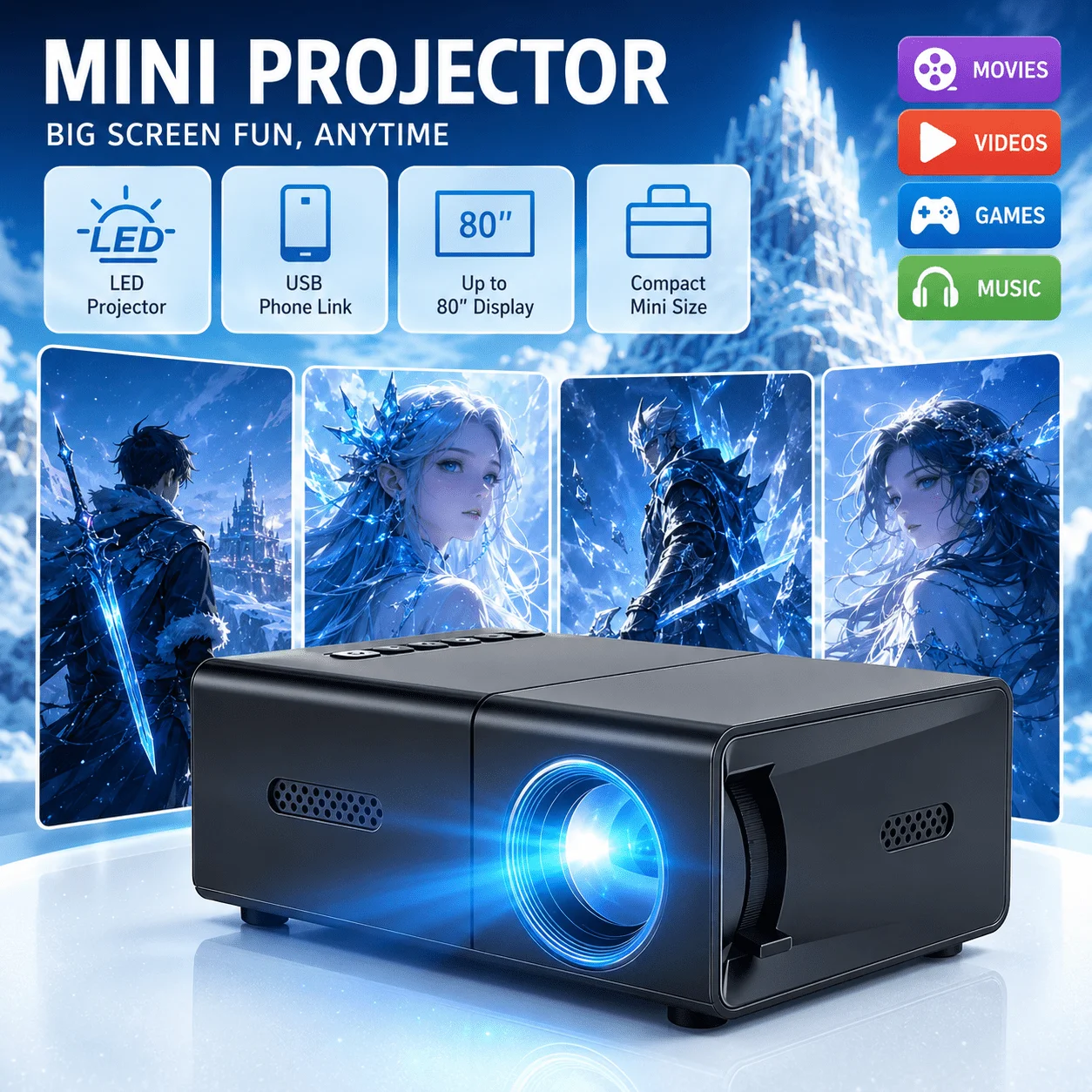 Mini projecteur portable, comp - Home Cinema App avis et prix