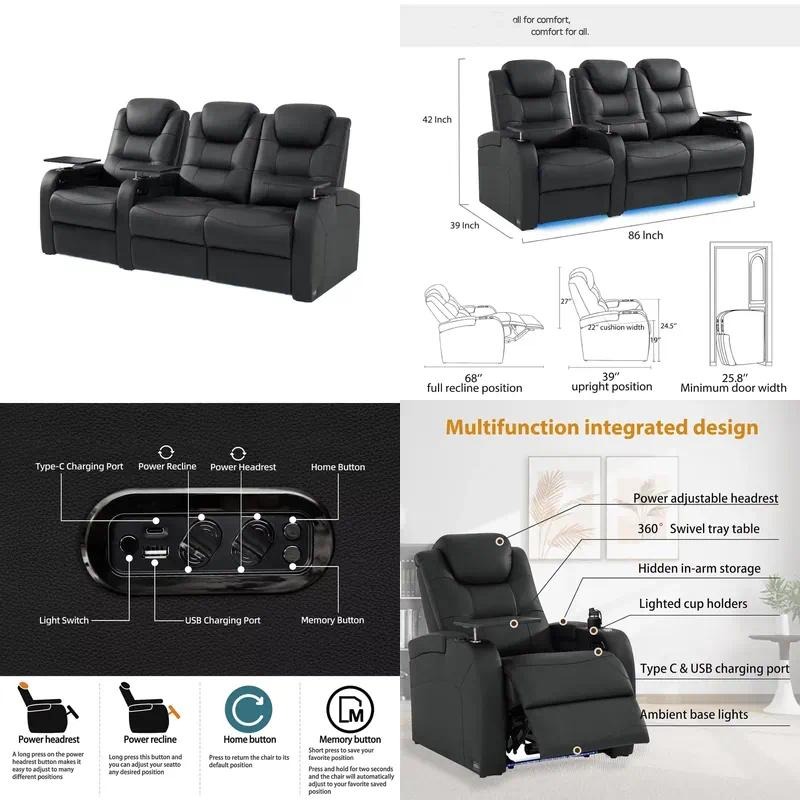 Canapé inclinable 3 places gri - Home Cinema Gaming avis et prix